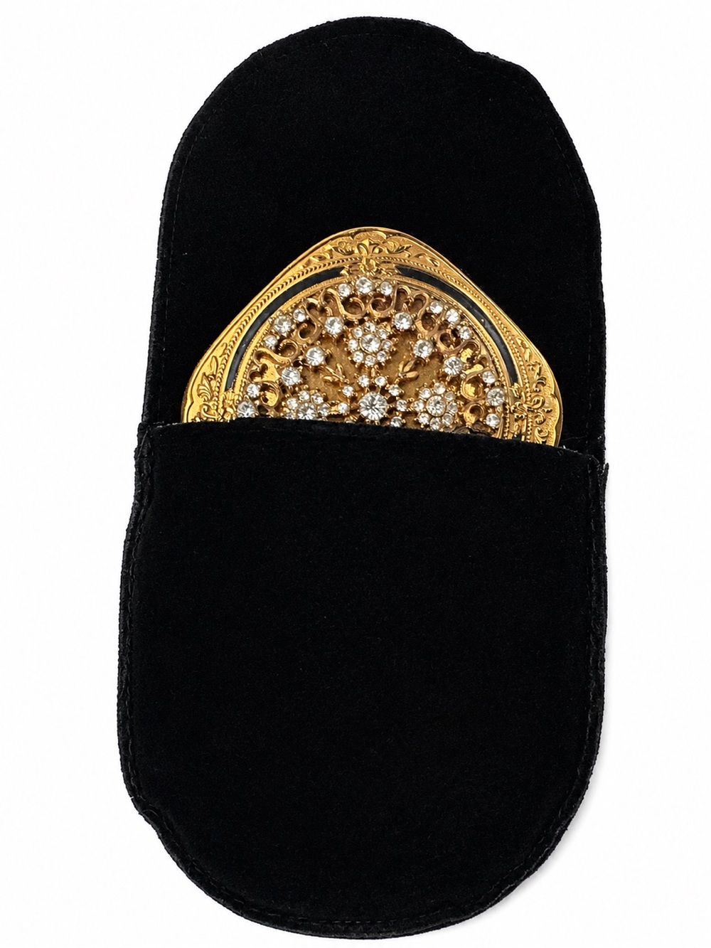 Vintage 1950s Gold Tone Rhinestone Powder Compact Mirror - Picture 8 of 8